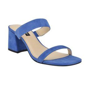 Nine West Galvin Block Heel Slide Sandals Blue Suede W 7.5